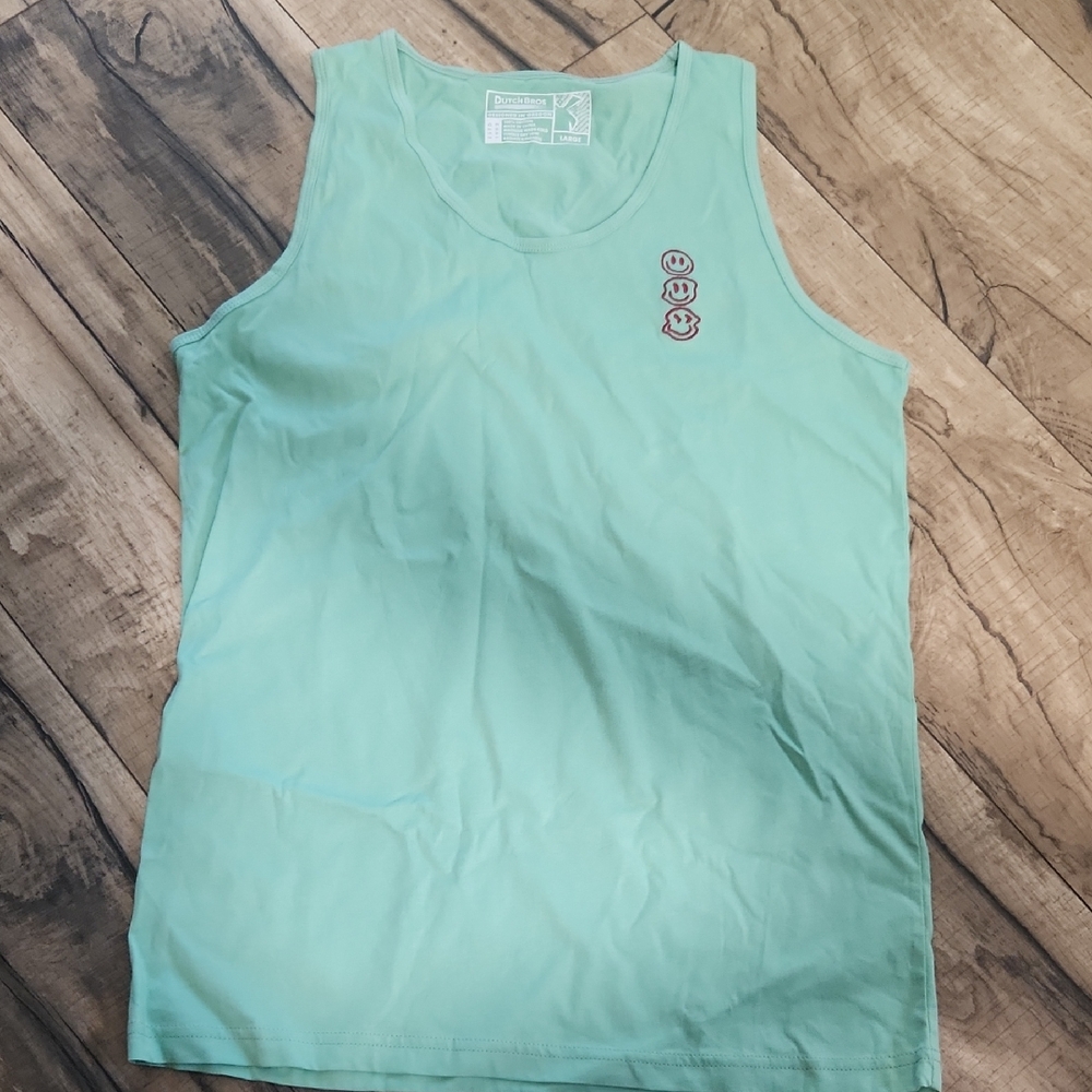 Dutch Bros Mint Green Cotton Tank Top Large Smiley